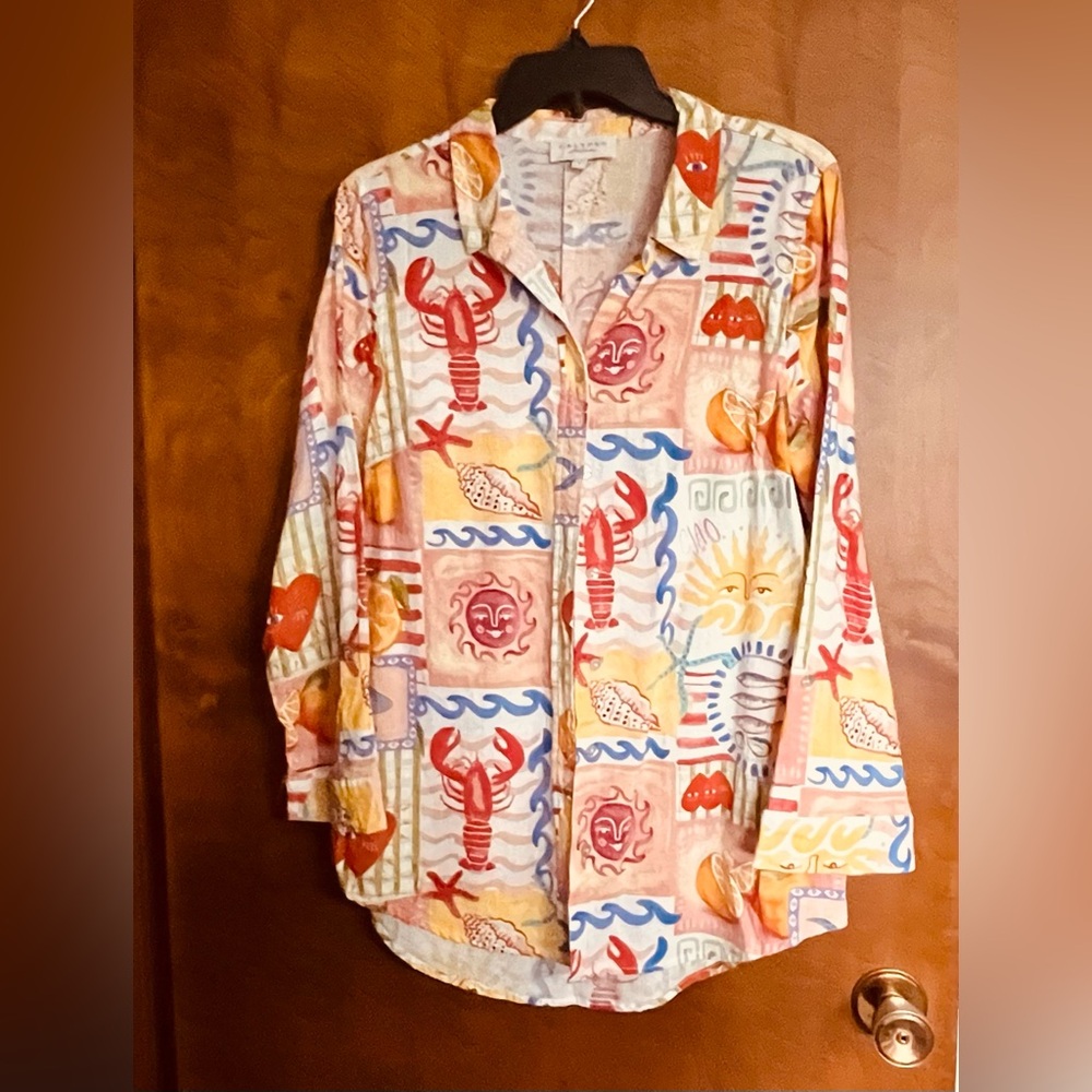 CALYPSO ST BARTH NWOT Ladies tropical print button down collared tunic shirt